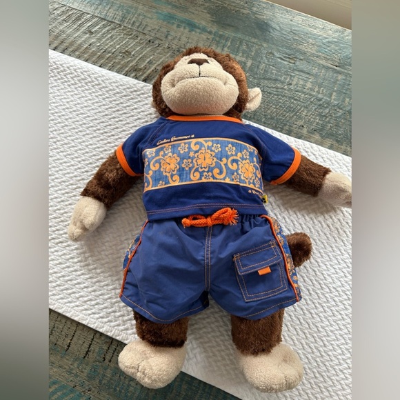 Build-A-Bear Monkey with Blue Orange Surf Outfit Endless Summer Made in USA - Picture 7 of 8